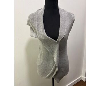 Stella & Jamie Women's XS Gray Cashmere Blend Draped Wrap Sweater Top